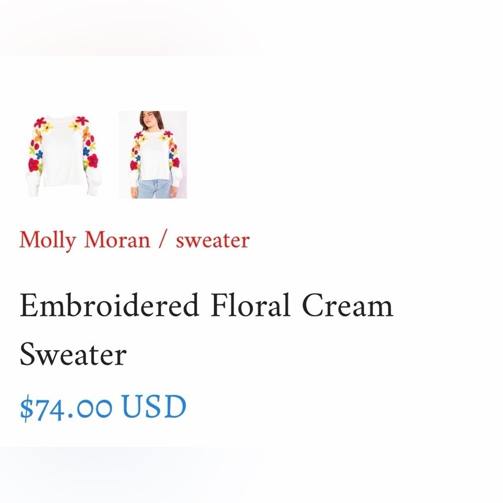 Molly Moran Floral Embroidered White Sweater - Picture 7 of 8